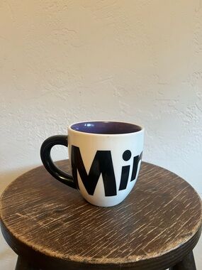 Disney White Mug with Black Handle and Purple Interior - Bold Lettering